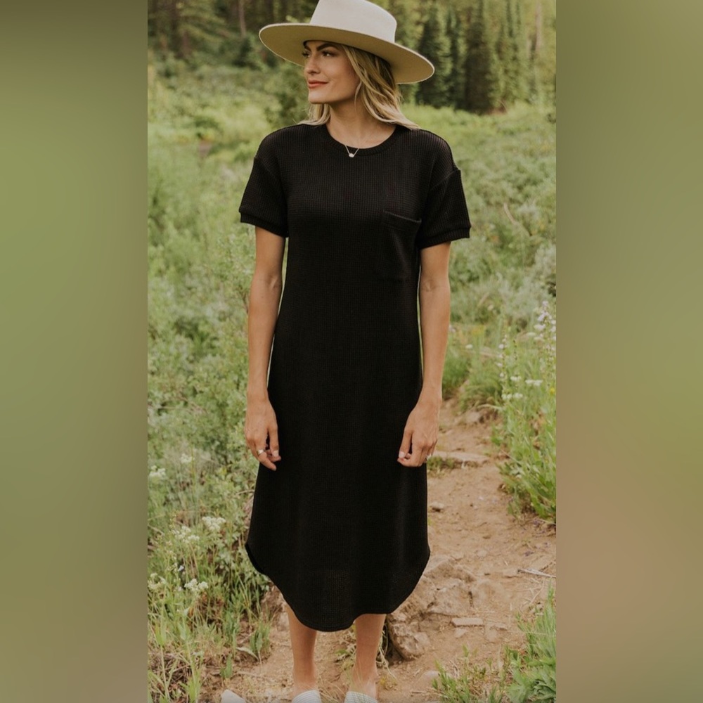 Roolee Black Midi T-Shirt Dress with Pocket